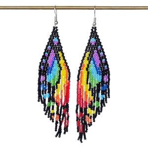 Butterfly Boho Beaded Fringe Earrings Handmade Black Statement Jewelry Boheme